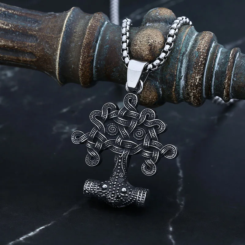 Viking halsketting met levensboom/Thor's hamer hanger