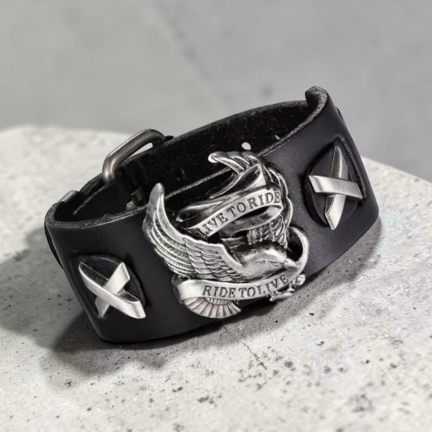 Lederen armband Live to Ride, Ride to Live