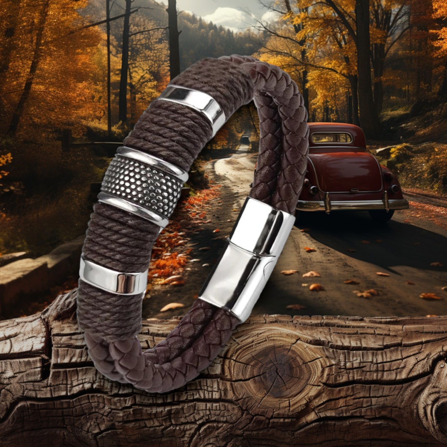 Stoere herenarmband met stalen ringen en koorden