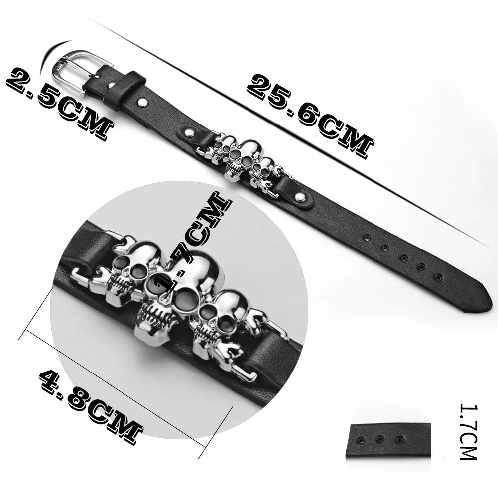 Unisex lederen armband met 3 Skulls