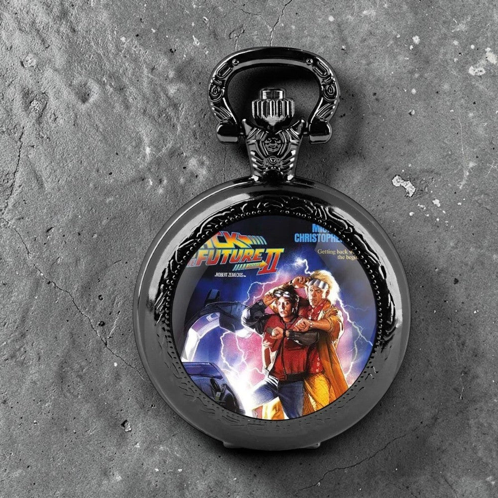 Kleine zwarte zakhorloge Back to the Future II met Marty en Doc