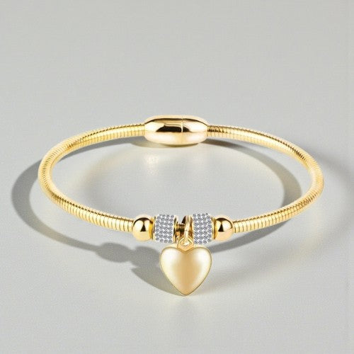 Stijve stalen armband met hartjesbedel