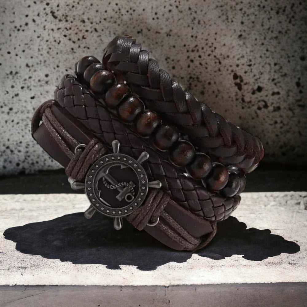 Vierdelige armbandenset met roer en anker