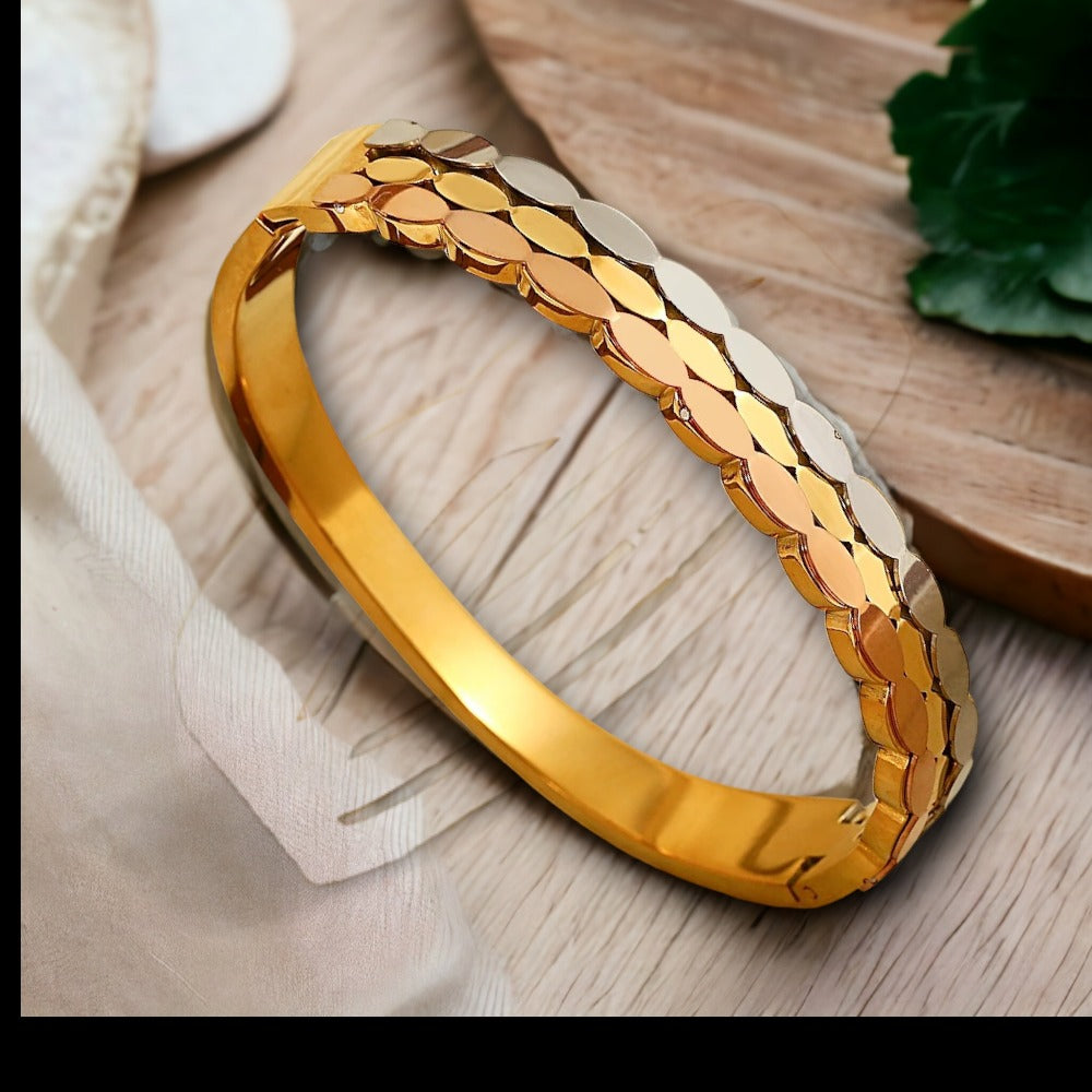 Brede ovale armband met zilver en tricolore