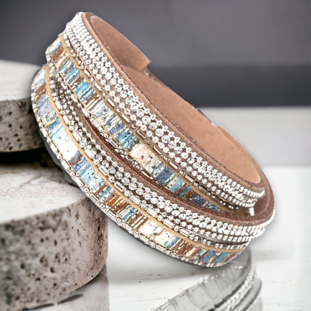 Tweeledige wikkelarmband voor vrouwen met strassteentjes