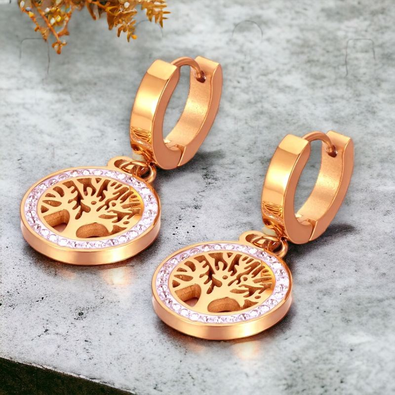 Hangoorbelletjes met levensboom en cirkel met strassteentjes