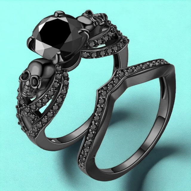 Set van 2 ringen met Skulls en strassteentjes
