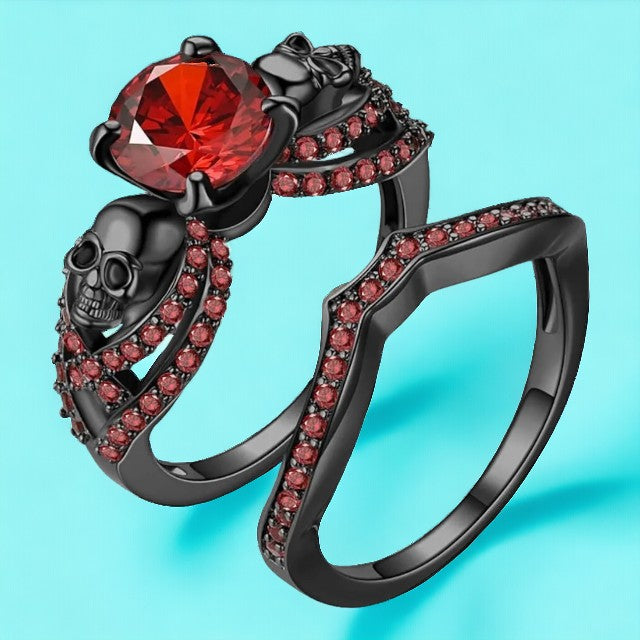 Set van 2 ringen met Skulls en strassteentjes