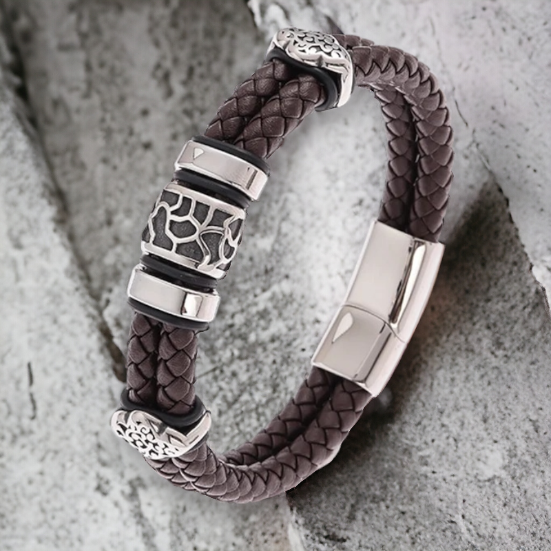 Dubbel gevlochten herenarmband met verschillende parels