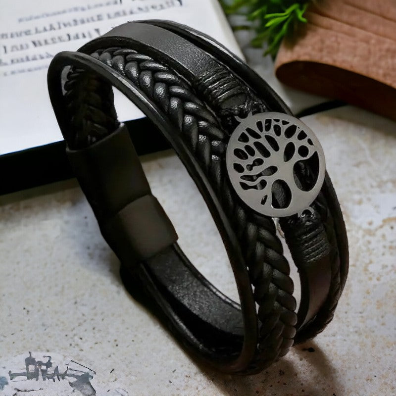 Multilayer herenarmband met levensboom