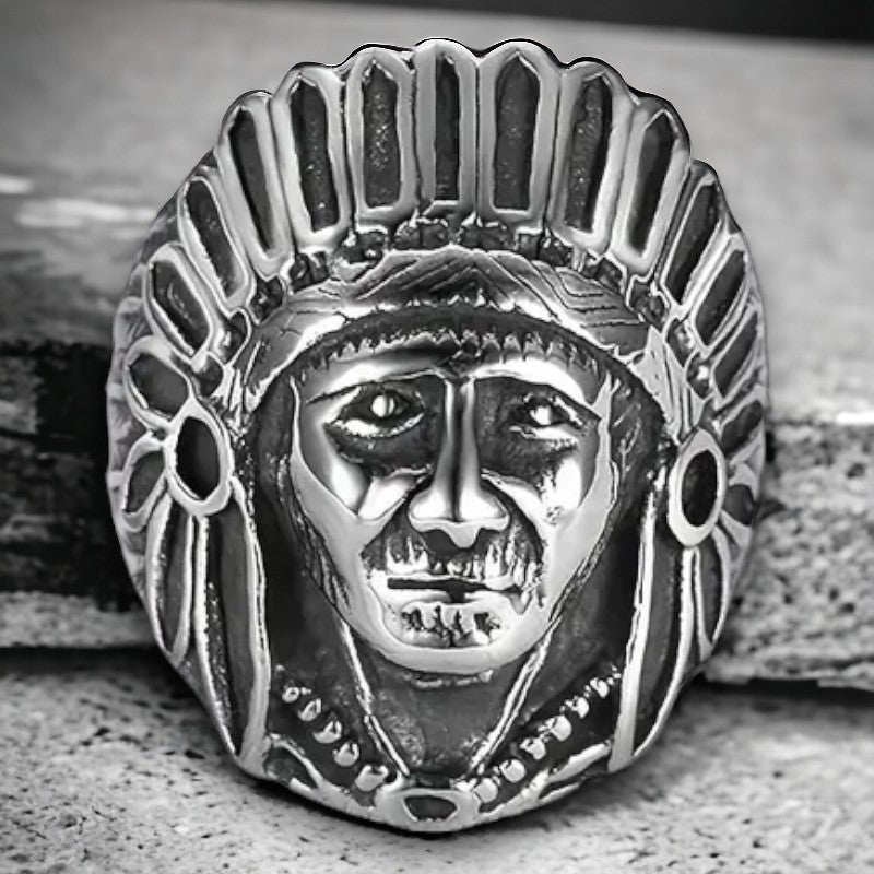 Herenring met Indiaans opperhoofd