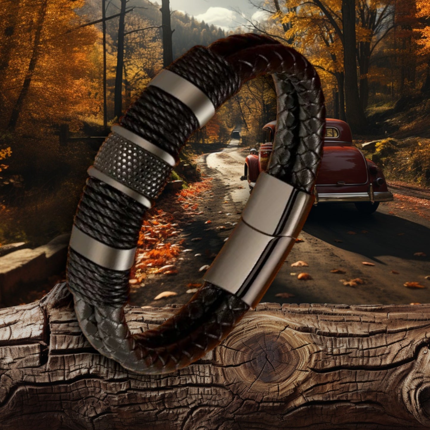 Stoere herenarmband met stalen ringen en koorden