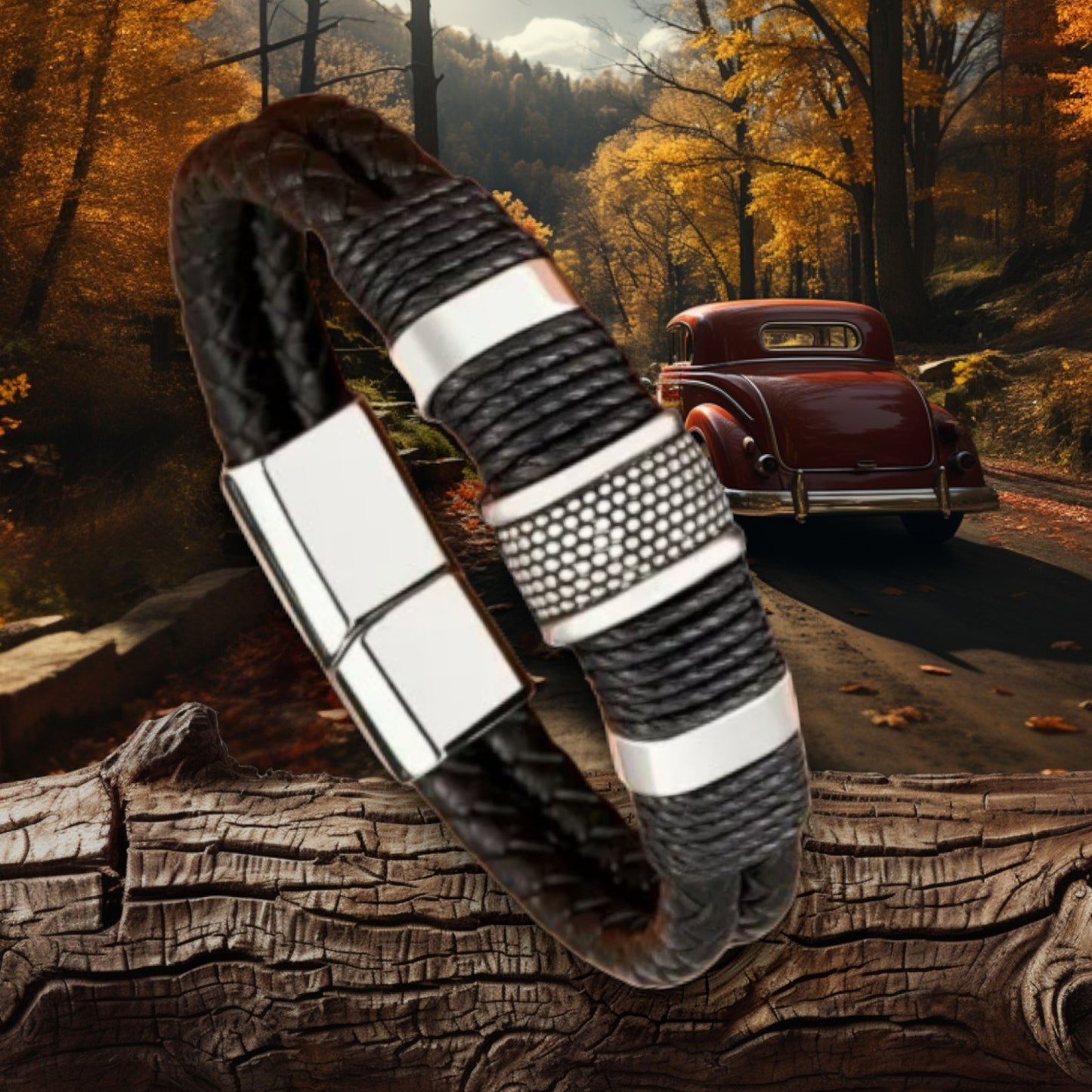 Stoere herenarmband met stalen ringen en koorden