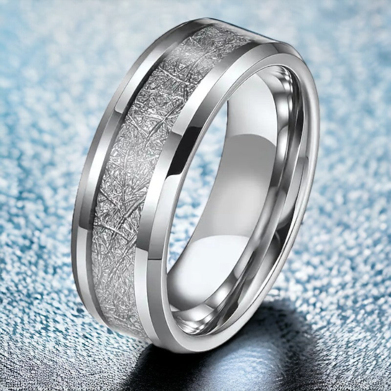 Unisex stalen ring met strook in blinkende structuur