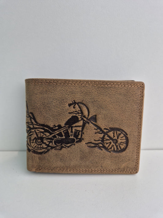 Lederen herenportefeuille met motor en vlammen