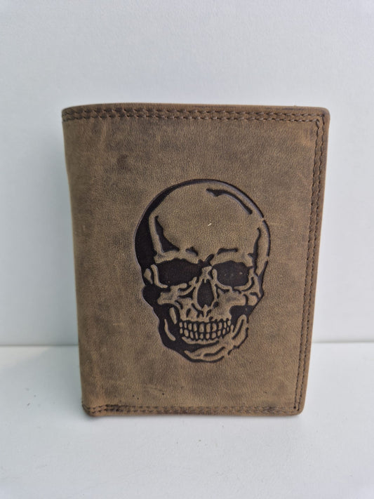 Lederen rechte portefeuille met Skull tekening