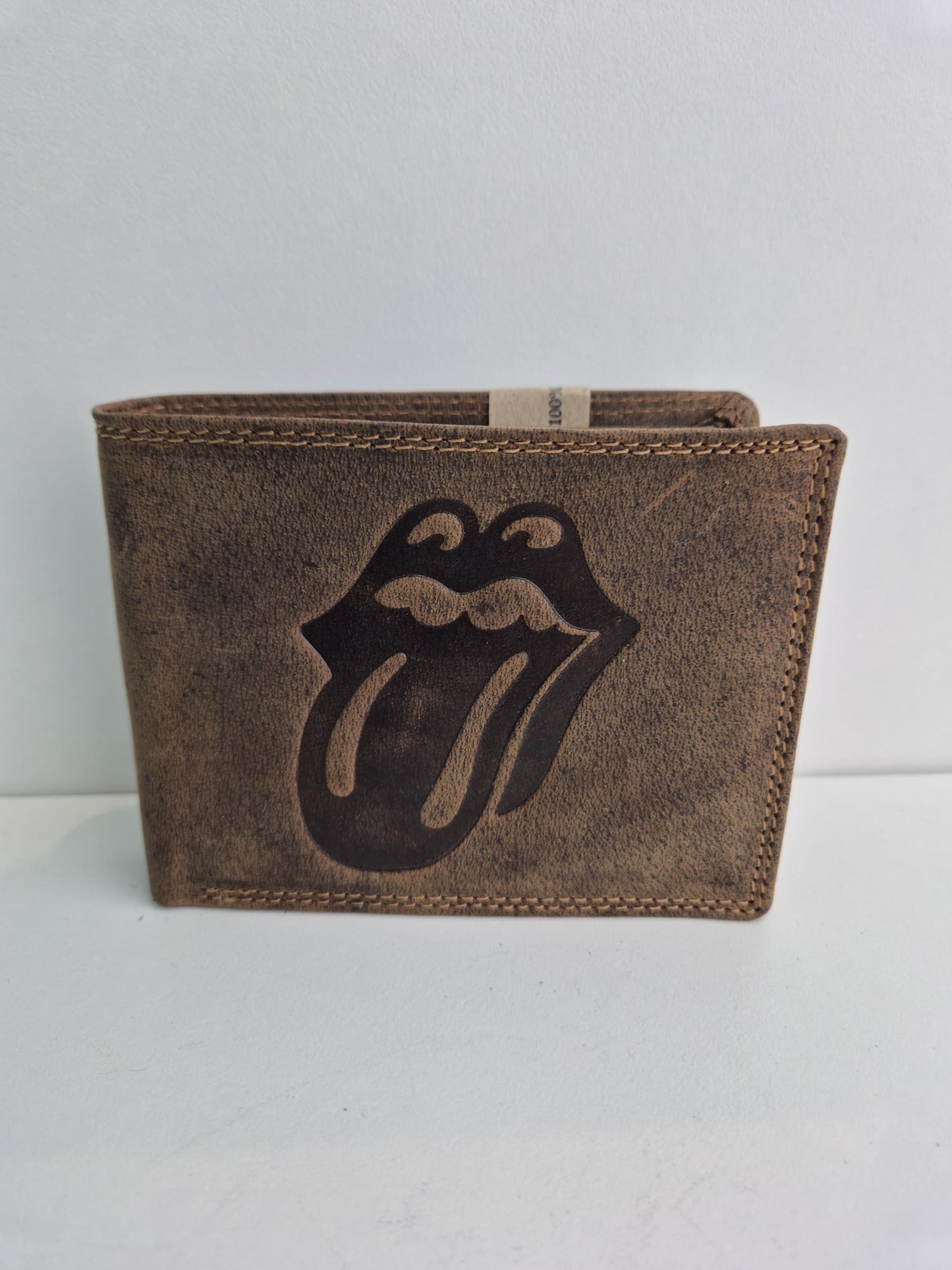 Lederen herenportefeuille met logo van de Rolling Stones