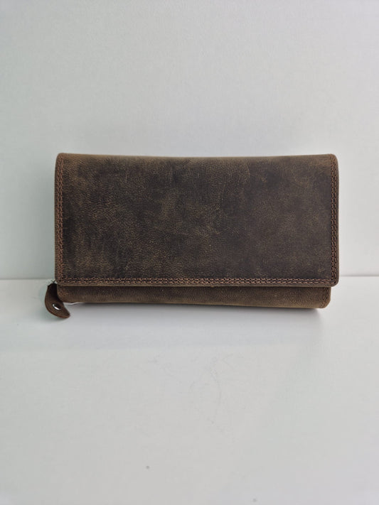Grotere lederen damesportefeuille met flap, RFID-proof