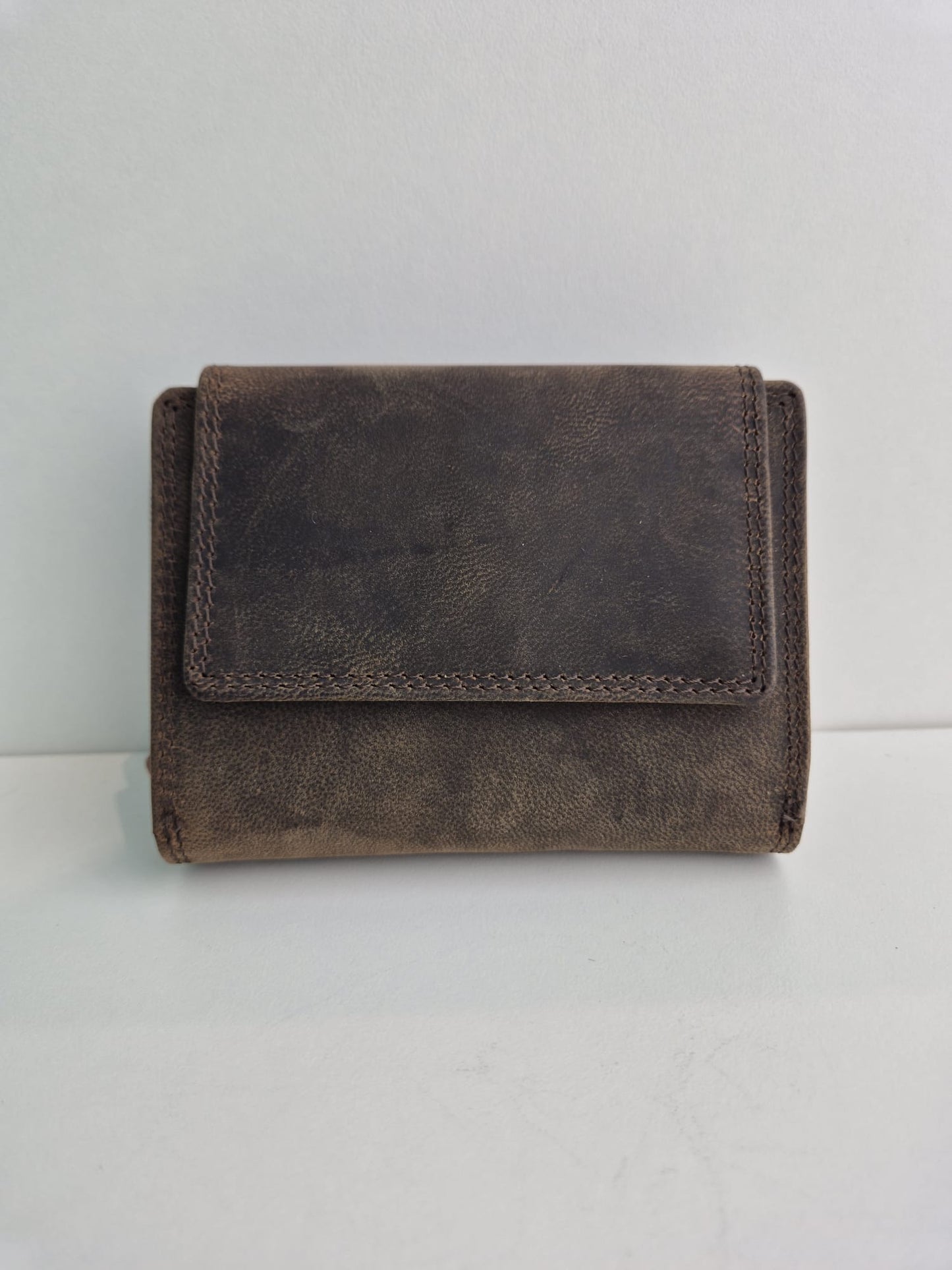 Compacte lederen damesportefeuille met flap en rits, RFID-proof