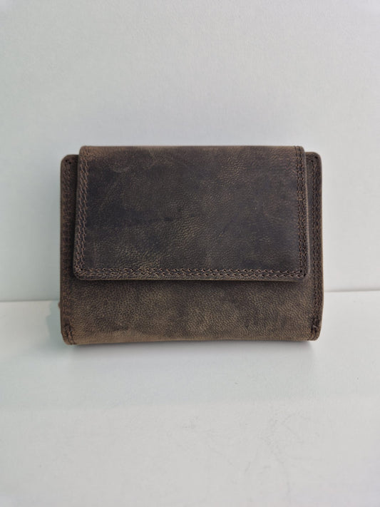 Compacte lederen damesportefeuille met flap en rits, RFID-proof