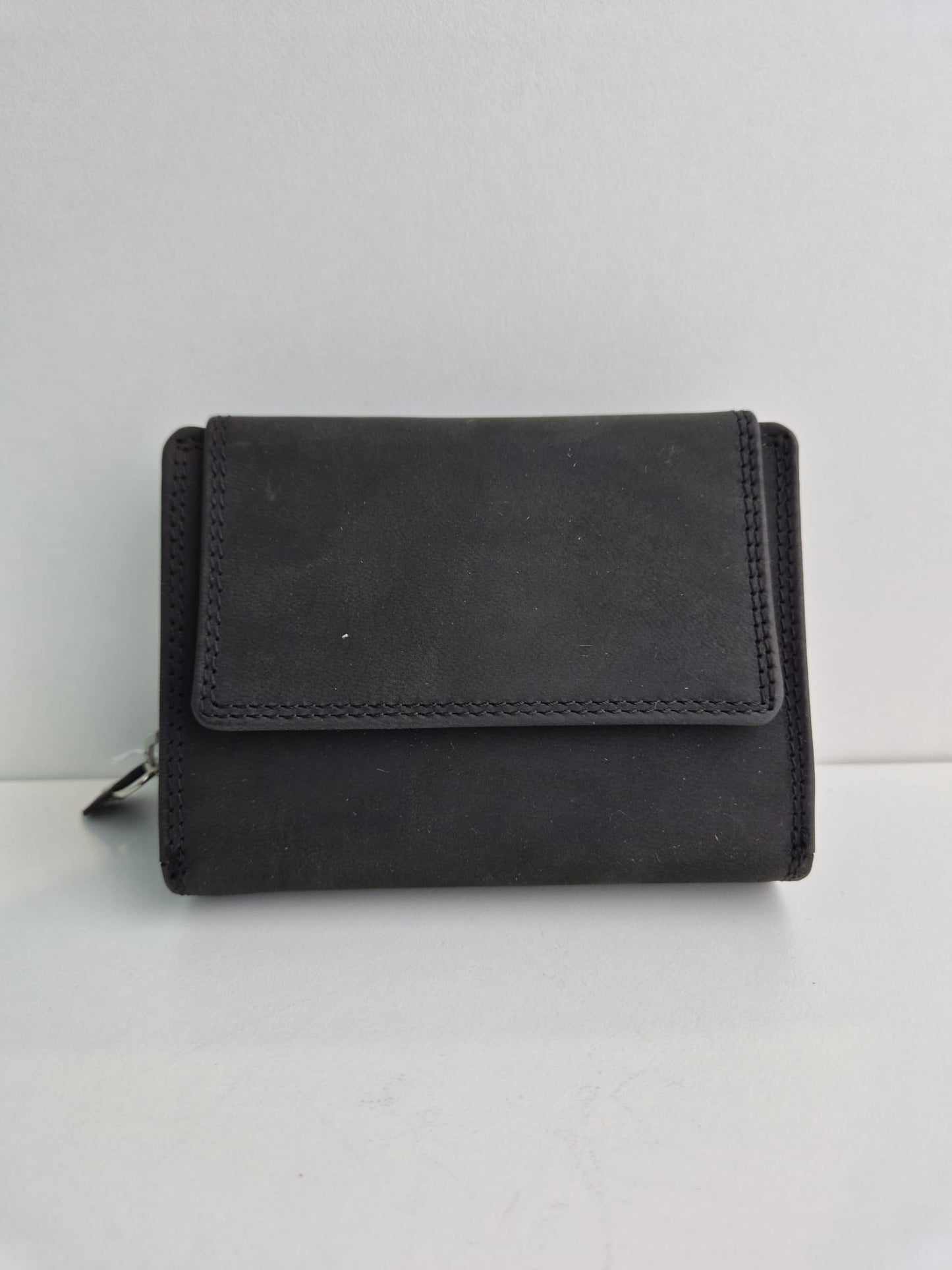 Compacte lederen damesportefeuille met flap en rits, RFID-proof
