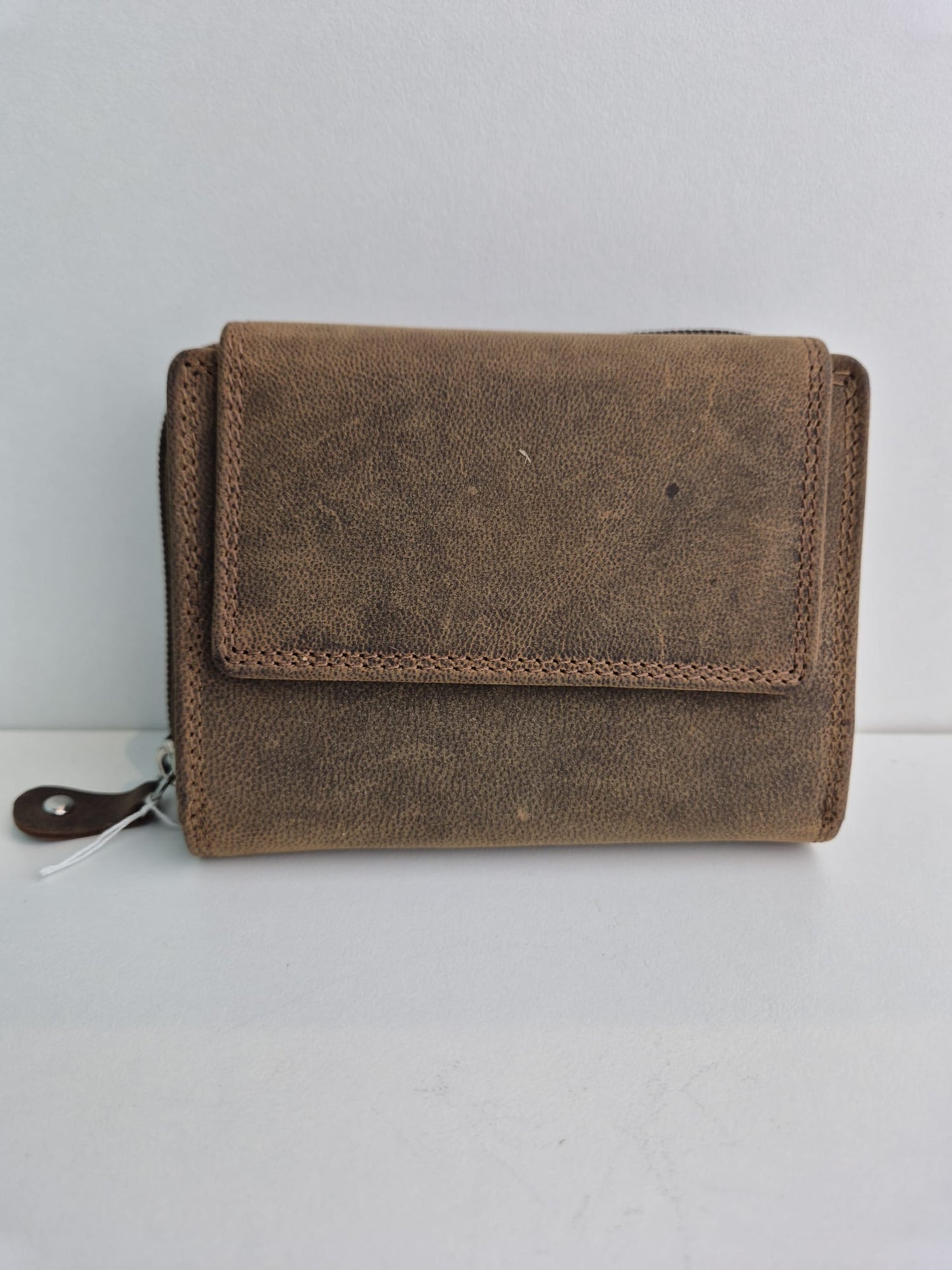 Compacte lederen damesportefeuille met flap en rits, RFID-proof