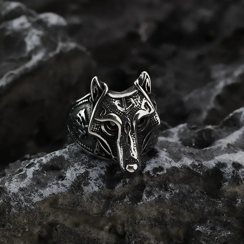 Viking herenring met wolfskop