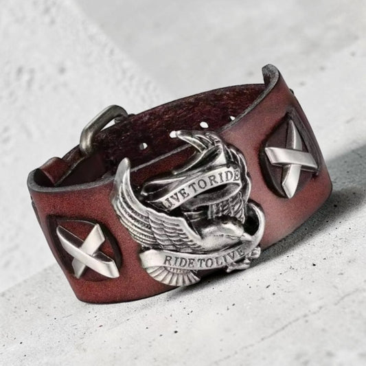 Lederen armband Live to Ride, Ride to Live