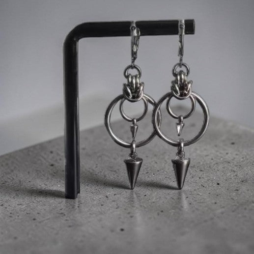 Punk-Ohrringe mit Doppelkreisen und Stecker