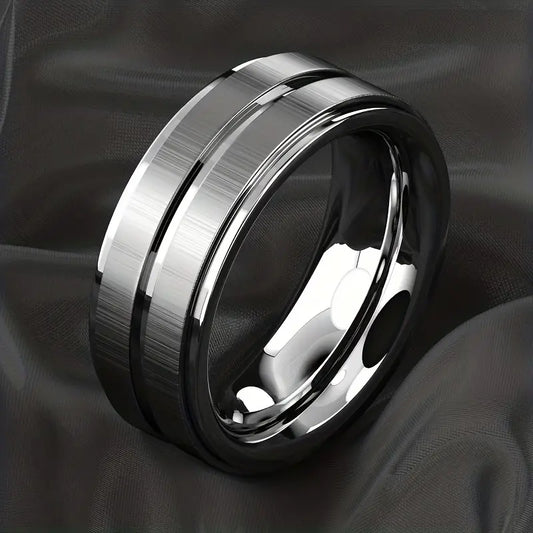 Stalen unisex ring met 2 matte strookjes