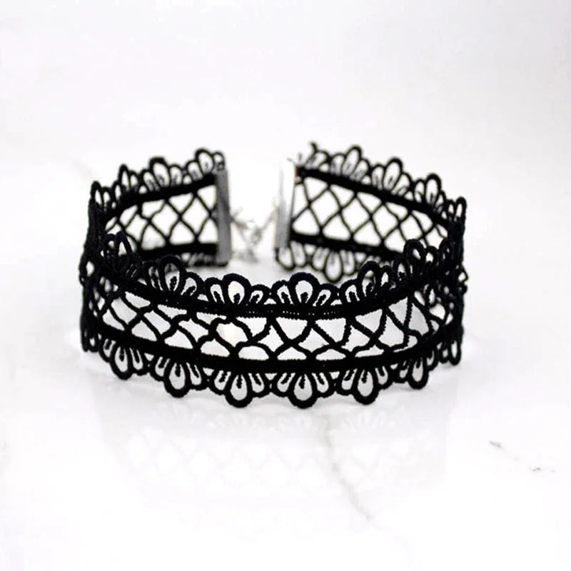 Zwarte Gothic kanten symmetrische choker