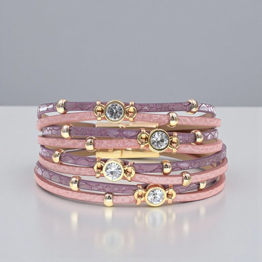 Multilayer damesarmband met gouden parels en strassteentjes