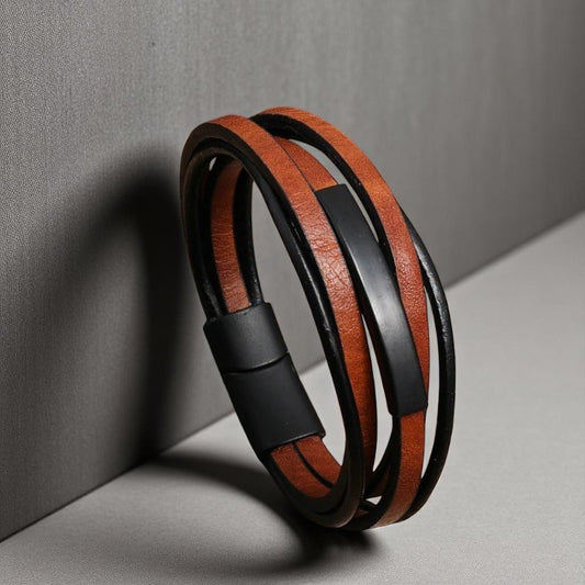 Bruine multilayer armband met zwarte accenten