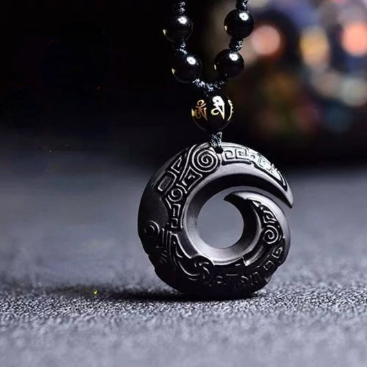 Black Obsidian parelhalsketting met Maori Koru symbool