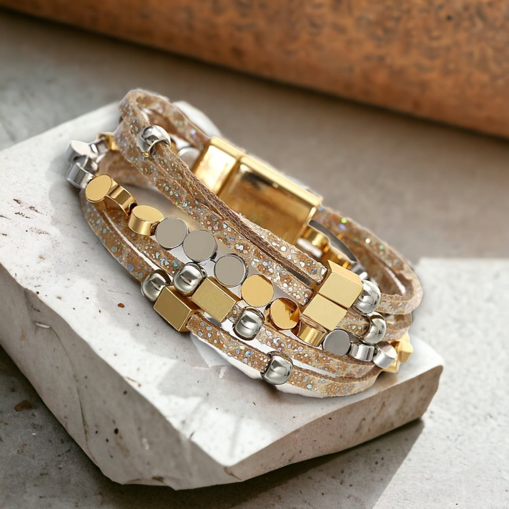 Multilayer vrouwenarmband met platte ronde schijfjes