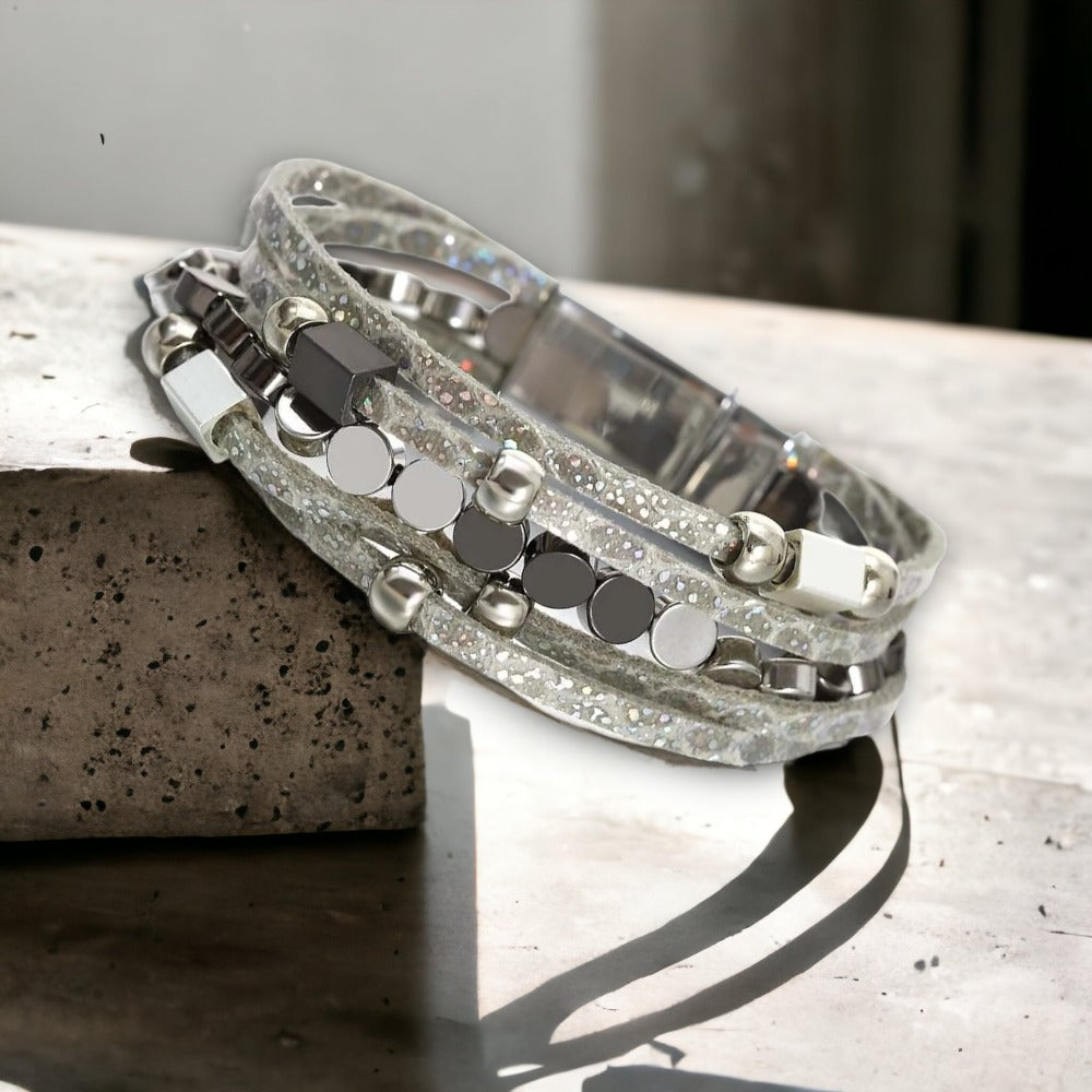 Multilayer vrouwenarmband met platte ronde schijfjes