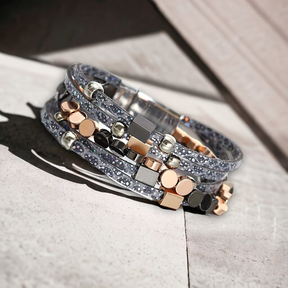 Multilayer vrouwenarmband met platte ronde schijfjes