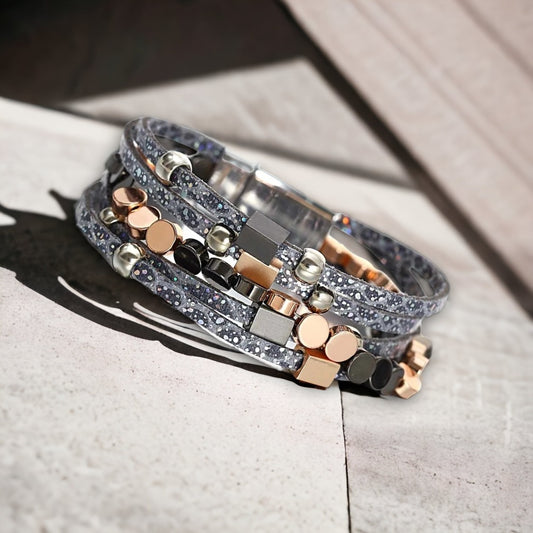Multilayer vrouwenarmband met platte ronde schijfjes