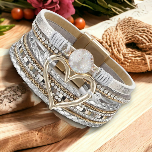 Multilayer vrouwenarmband met parel en hart