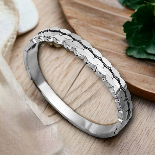 Brede ovale armband met zilver en tricolore