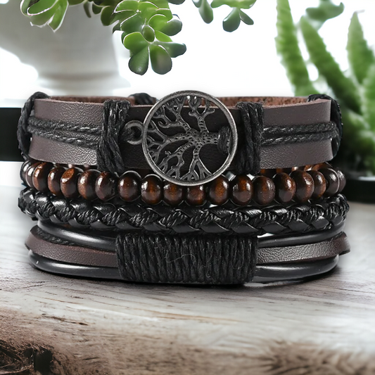 Set van 4 bruine aanpasbare armband met levensboom