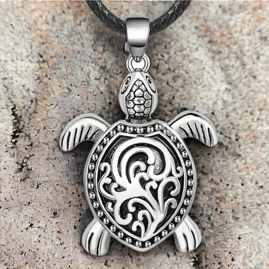 Lederen koordketting met schildpad hanger