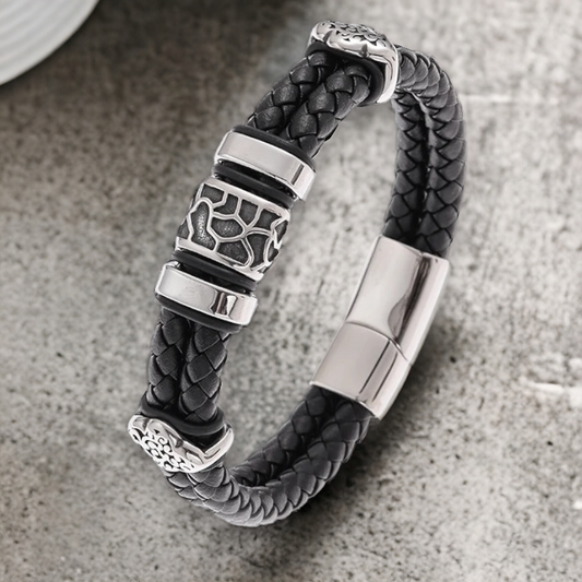 Dubbel gevlochten herenarmband met verschillende parels