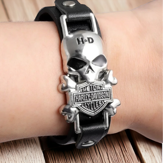 Unisex lederen armband met Skull en Harley Davidson