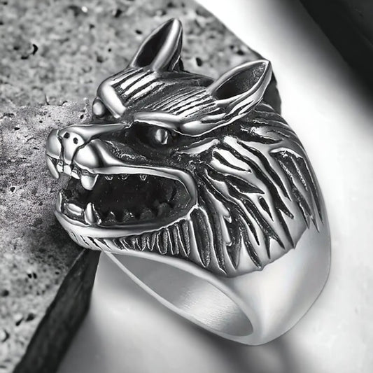 Viking herenring met wolfskop