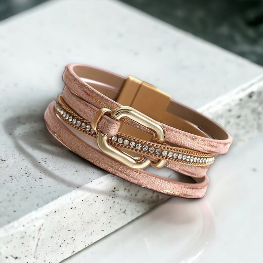 Multilayer vrouwenarmband met strasssteentjes en vierkantje